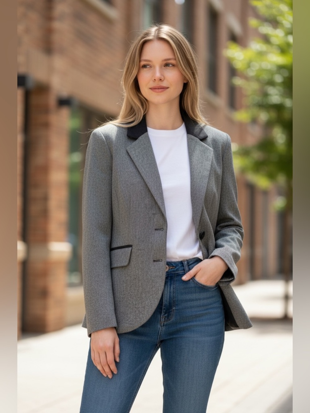 Conrad C Collection Sz 4 Stretch Blazer Jacket 3-Button Black Contrast Collar. - Picture 4 of 8